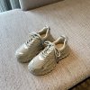Women's Lace-Up Mesh Sports Leisure Shoes - Breathable Genuine Leather Thick-Soled Dad Sneakers for Spring 2025