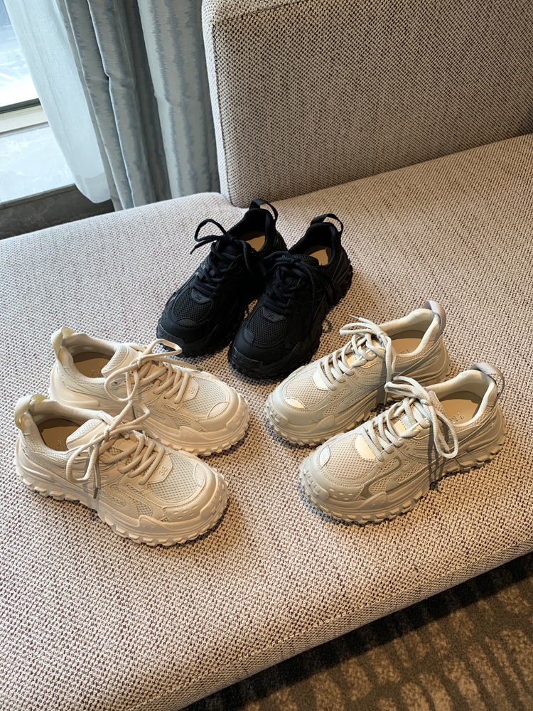 Women's Lace-Up Mesh Sports Leisure Shoes - Breathable Genuine Leather Thick-Soled Dad Sneakers for Spring 2025 Women's Lace-Up Mesh Sports Leisure Shoes - Breathable Genuine Leather Thick-Soled Dad Sneakers for Spring 2025