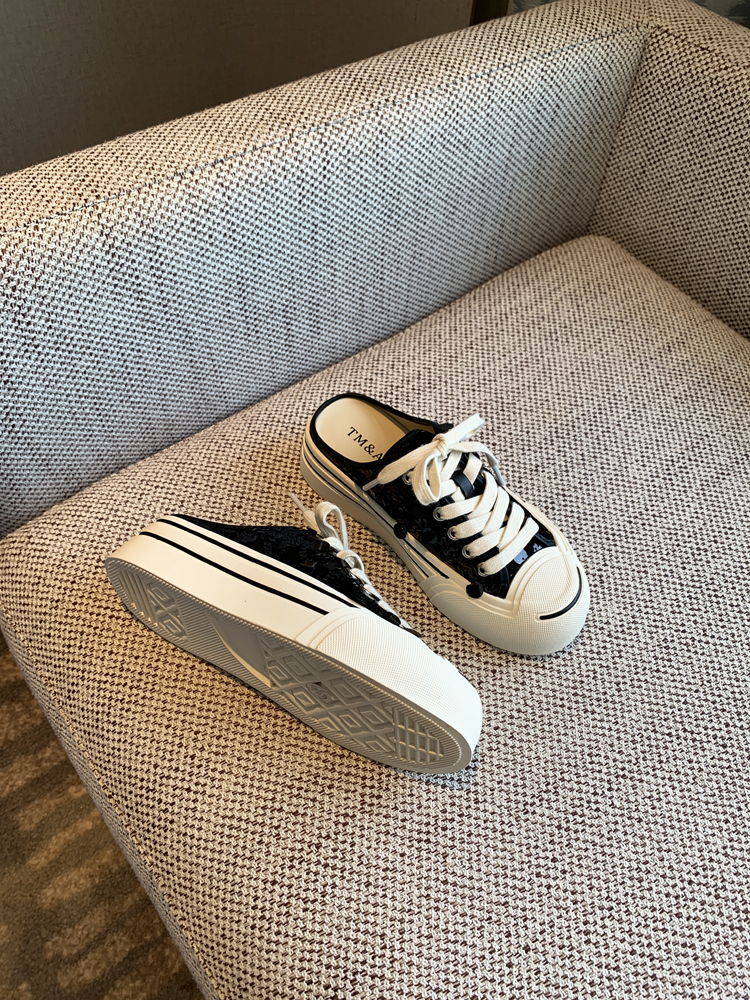 Women's Lace-Up Sequined Baotou Slippers, 2025 New Style, Thick-Soled Casual Little White Half-Drag, Versatile Footwear Women's Lace-Up Sequined Baotou Slippers, 2025 New Style, Thick-Soled Casual Little White Half-Drag, Versatile Footwear