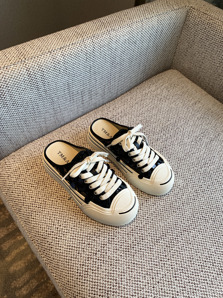 Women's Lace-Up Sequined Baotou Slippers, 2025 New Style, Thick-Soled Casual Little White Half-Drag, Versatile Footwear Women's Lace-Up Sequined Baotou Slippers, 2025 New Style, Thick-Soled Casual Little White Half-Drag, Versatile Footwear