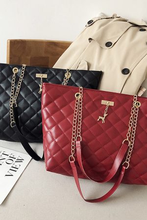 Women's Large Capacity Single-Shoulder Bag, Trendy 2025 Korean Style Crossbody with Embroidered Chain, Versatile Bucket Bag