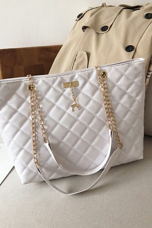 Women's Large Capacity Single-Shoulder Bag, Trendy 2025 Korean Style Crossbody with Embroidered Chain, Versatile Bucket Bag