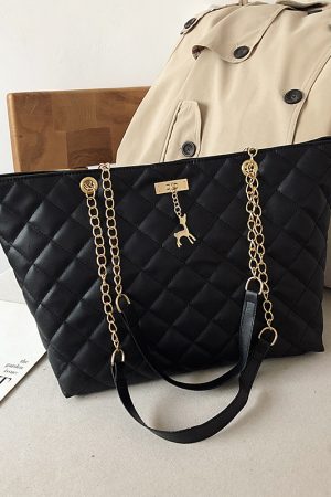 Women's Large Capacity Single-Shoulder Bag, Trendy 2025 Korean Style Crossbody with Embroidered Chain, Versatile Bucket Bag