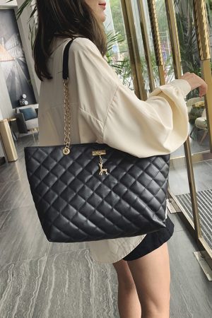 Women's Large Capacity Single-Shoulder Bag, Trendy 2025 Korean Style Crossbody with Embroidered Chain, Versatile Bucket Bag