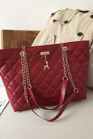 Women's Large Capacity Single-Shoulder Bag, Trendy 2025 Korean Style Crossbody with Embroidered Chain, Versatile Bucket Bag