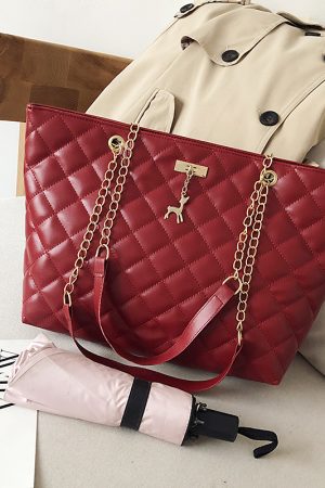 Women's Large Capacity Single-Shoulder Bag, Trendy 2025 Korean Style Crossbody with Embroidered Chain, Versatile Bucket Bag