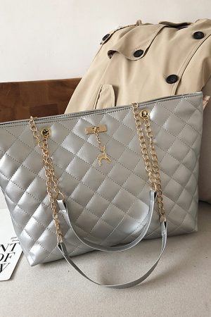 Women's Large Capacity Single-Shoulder Bag, Trendy 2025 Korean Style Crossbody with Embroidered Chain, Versatile Bucket Bag