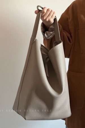 Women's Large Capacity Soft Leather Bucket Tote Bag for Work Commuting - Stylish Shoulder Bag for Everyday Use