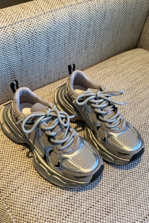 Women's Lightweight Breathable Mesh Lace-Up Dad Shoes - 2025 New Thick-Soled Sports Leisure Footwear for Comfort and Style