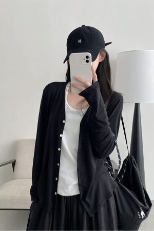 Women's Lightweight Sun Protection Cardigan - Loose Fit Long Sleeve Tencel Acetate Knit Top for Spring & Summer