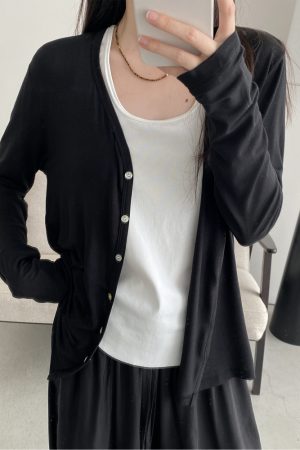 Women's Lightweight Sun Protection Cardigan - Loose Fit Long Sleeve Tencel Acetate Knit Top for Spring & Summer