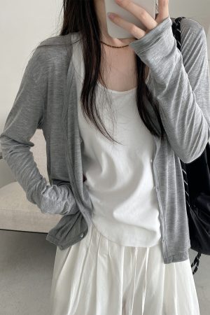 Women's Lightweight Sun Protection Cardigan - Loose Fit Long Sleeve Tencel Acetate Knit Top for Spring & Summer