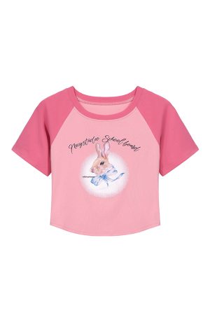 Women's Little Rabbit Graphic T-Shirt - Round Neck, Short Sleeve, Summer Loose Fit, Flattering Casual Top