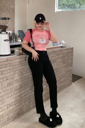 Women's Little Rabbit Graphic T-Shirt - Round Neck, Short Sleeve, Summer Loose Fit, Flattering Casual Top