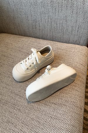 Women's Little White Lace-Up Sneakers - 2025 Trendy Ugly Cute Genuine Leather Casual Shoes with Thick Sole and Height-Increasing Design