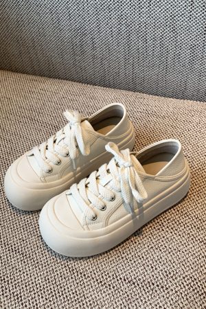 Women's Little White Lace-Up Sneakers - 2025 Trendy Ugly Cute Genuine Leather Casual Shoes with Thick Sole and Height-Increasing Design