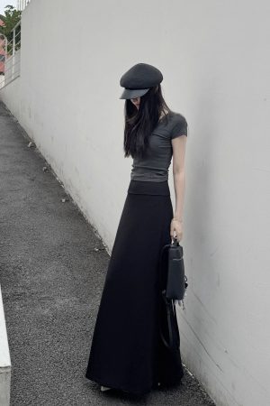 Women's Long High-Waisted A-Line Skirt, Slimming Floor-Length Liquid Ammonia Cotton, Summer Fashion, Elegant Style