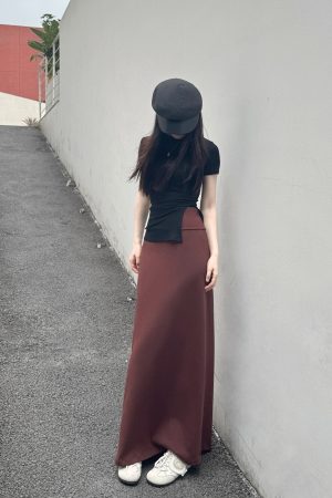 Women's Long High-Waisted A-Line Skirt, Slimming Floor-Length Liquid Ammonia Cotton, Summer Fashion, Elegant Style