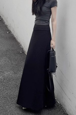 Women's Long High-Waisted A-Line Skirt, Slimming Floor-Length Liquid Ammonia Cotton, Summer Fashion, Elegant Style