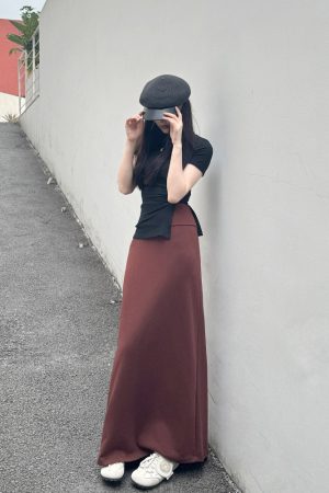 Women's Long High-Waisted A-Line Skirt, Slimming Floor-Length Liquid Ammonia Cotton, Summer Fashion, Elegant Style