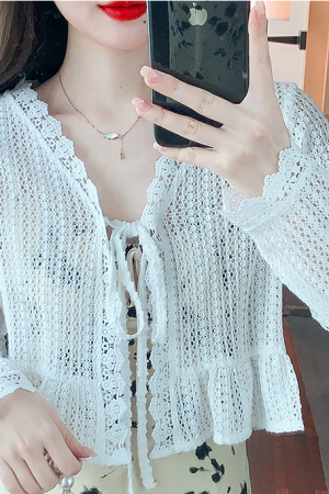 Women's Long Sleeve Sun Protection Shirt Jacket - Summer Knit Lace Cover-Up, Lightweight Shawl Top for Skirts and Dresses