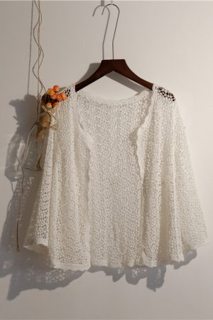 Women's Long Sleeve Sun Protection Shirt Jacket - Summer Knit Lace Cover-Up, Lightweight Shawl Top for Skirts and Dresses