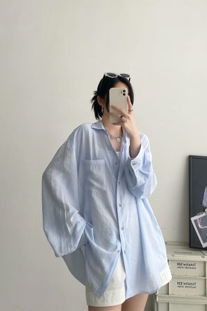 Women's Long Sleeve Tie-Dye Shirt with Lapel, Sun Grapefruit Summer Texture, Elegant Loose Fit, Casual Sun-Protective Style