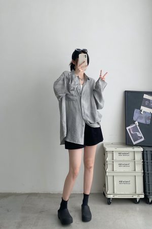 Women's Long Sleeve Tie-Dye Shirt with Lapel, Sun Grapefruit Summer Texture, Elegant Loose Fit, Casual Sun-Protective Style