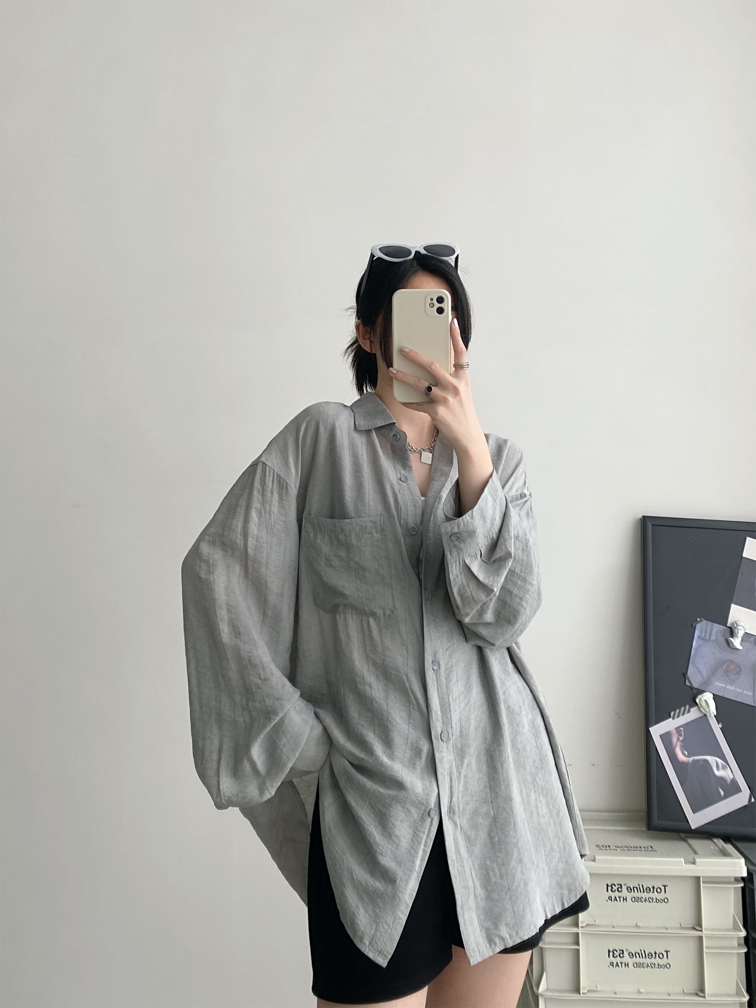 Women's Long Sleeve Tie-Dye Shirt with Lapel, Sun Grapefruit Summer Texture, Elegant Loose Fit, Casual Sun-Protective Style Women's Long Sleeve Tie-Dye Shirt with Lapel, Sun Grapefruit Summer Texture, Elegant Loose Fit, Casual Sun-Protective Style