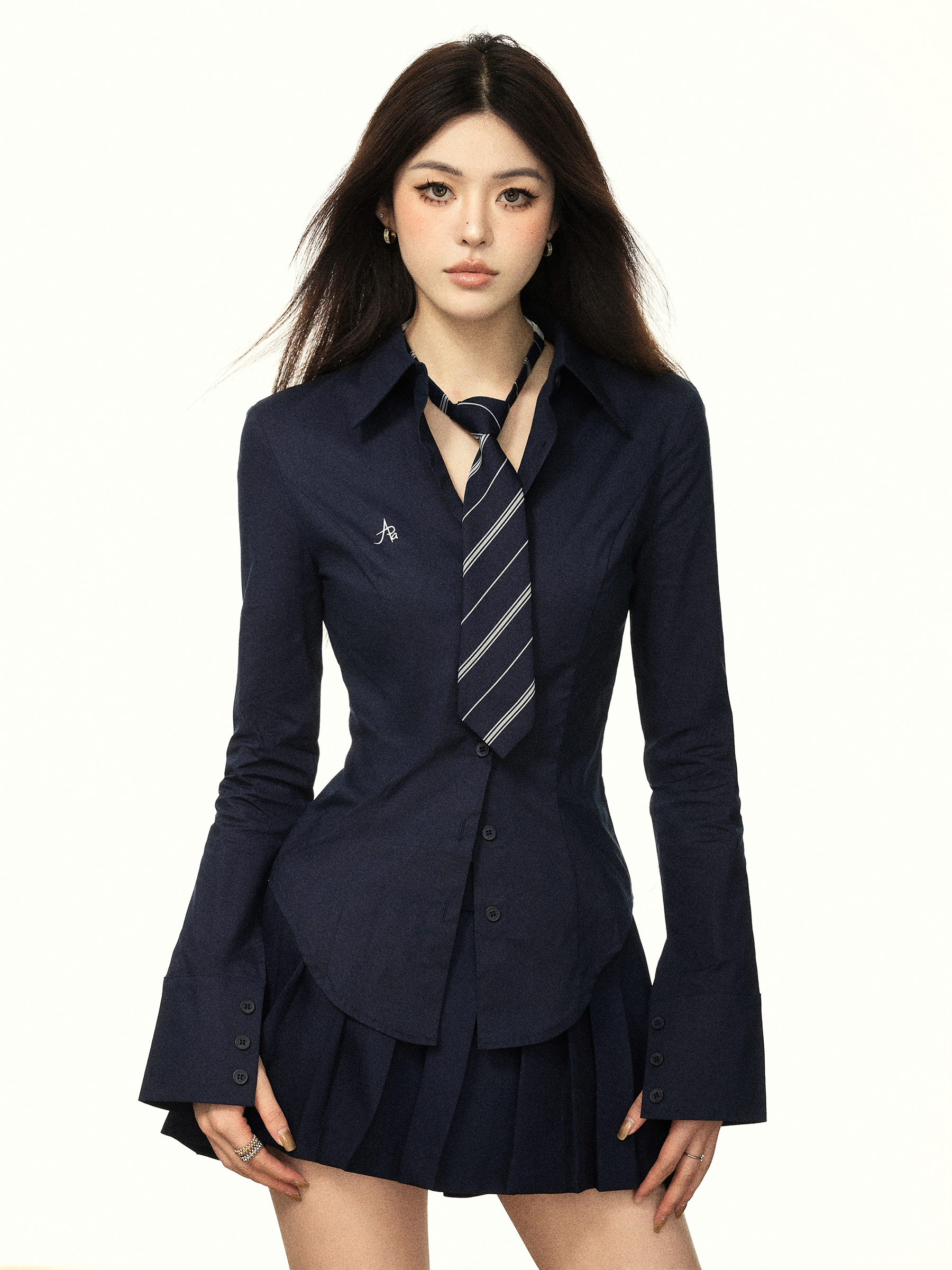 Women's Long Sleeve Waist-Cinching Shirt - American Style, College Fit, Spicy Girl Design for Spring & Autumn 2025 Women's Long Sleeve Waist-Cinching Shirt - American Style, College Fit, Spicy Girl Design for Spring & Autumn 2025