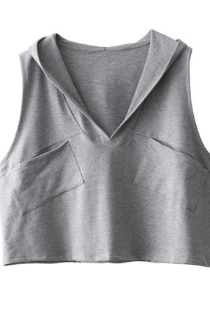 Women's Loose-Fitting Pure Cotton Sleeveless Hoodie Vest with Pockets - Casual Sports Top for Everyday Wear