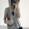 Women's Loose-Fitting Pure Cotton Sleeveless Hoodie Vest with Pockets - Casual Sports Top for Everyday Wear