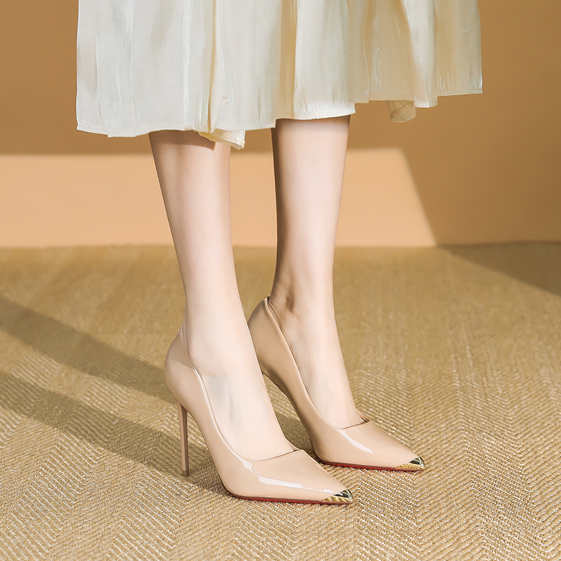 Women's Metallic Pointed Toe High Heels, Trendy Patent Leather Stiletto Flats for Spring Parties, Versatile Fashion Footwear Women's Metallic Pointed Toe High Heels, Trendy Patent Leather Stiletto Flats for Spring Parties, Versatile Fashion Footwear