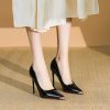 Women's Metallic Pointed Toe High Heels, Trendy Patent Leather Stiletto Flats for Spring Parties, Versatile Fashion Footwear