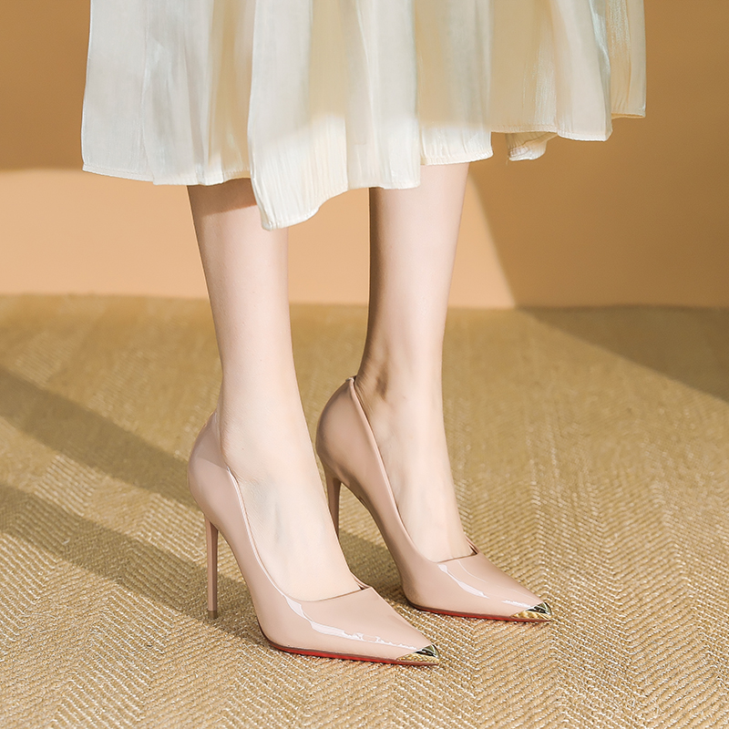 Women's Metallic Pointed Toe High Heels, Trendy Patent Leather Stiletto Flats for Spring Parties, Versatile Fashion Footwear Women's Metallic Pointed Toe High Heels, Trendy Patent Leather Stiletto Flats for Spring Parties, Versatile Fashion Footwear