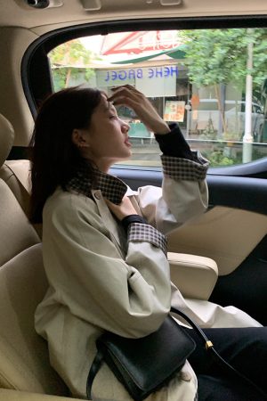 Women's Mid-Length Trench Coat - 2025 Spring Autumn Plaid Chic Style, Small Size, Korean Fashion for Early Fall