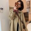 Women's Mid-Length Trench Coat in Khaki - Petite Size, 2024 Korean Style, British-Inspired for Spring and Autumn Fashion