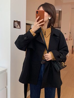 Women's Mid-Length Trench Coat in Khaki - Petite Size, 2024 Korean Style, British-Inspired for Spring and Autumn Fashion