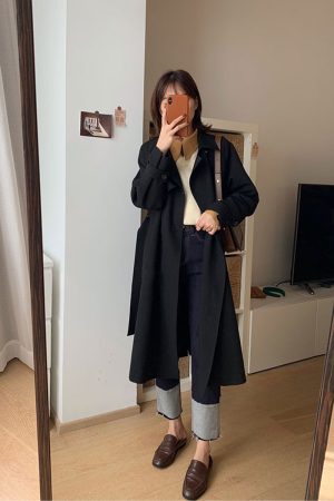 Women's Mid-Length Trench Coat in Khaki - Petite Size, 2024 Korean Style, British-Inspired for Spring and Autumn Fashion