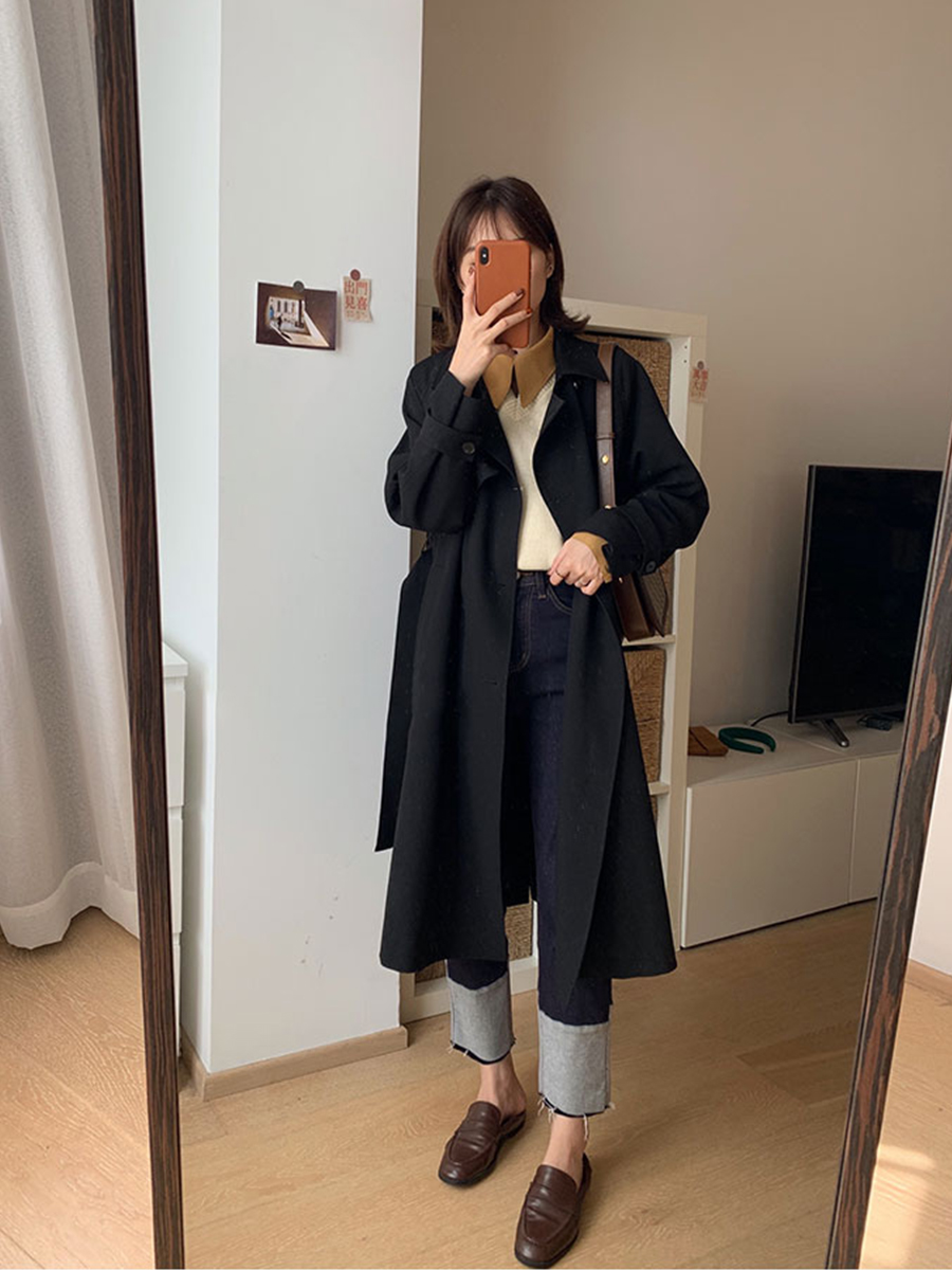 Women's Mid-Length Trench Coat in Khaki - Petite Size, 2024 Korean Style, British-Inspired for Spring and Autumn Fashion Women's Mid-Length Trench Coat in Khaki - Petite Size, 2024 Korean Style, British-Inspired for Spring and Autumn Fashion