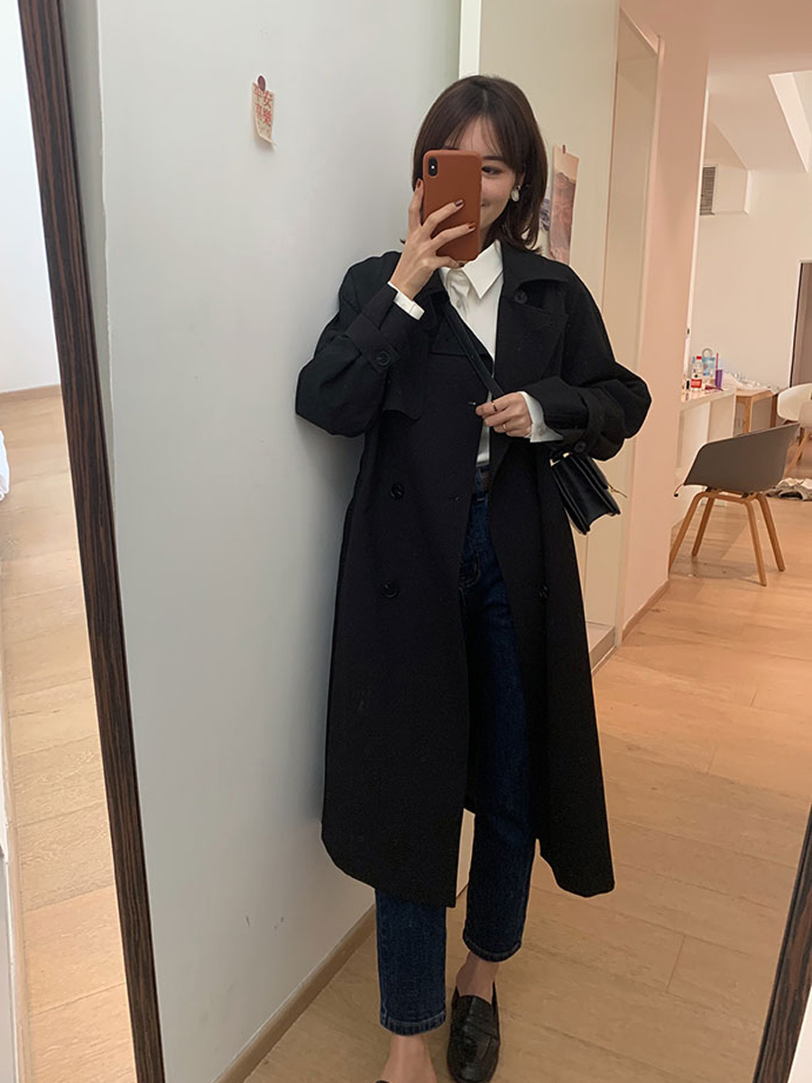 Women's Mid-Length Trench Coat in Khaki - Petite Size, 2024 Korean Style, British-Inspired for Spring and Autumn Fashion Women's Mid-Length Trench Coat in Khaki - Petite Size, 2024 Korean Style, British-Inspired for Spring and Autumn Fashion