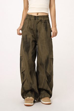 Women's Military Green Loose Straight Wide-Leg Casual Flared Jazz Dance Pants - Comfortable Work Pants for Y2K Style