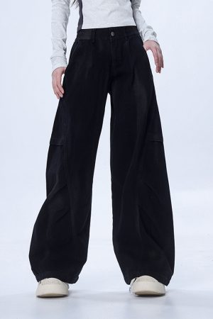 Women's Military Green Loose Straight Wide-Leg Casual Flared Jazz Dance Pants - Comfortable Work Pants for Y2K Style