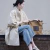 Women's Minimalist Casual Trench Coat for Petite - 2025 Spring Autumn Japanese Workwear with Luxe Feel