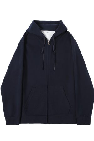 Women's Navy Blue Loose Hooded Sweatshirt, Wine Red Thick Zip-Up Cardigan, Light Gray JK Jacket for Spring & Autumn Fashion