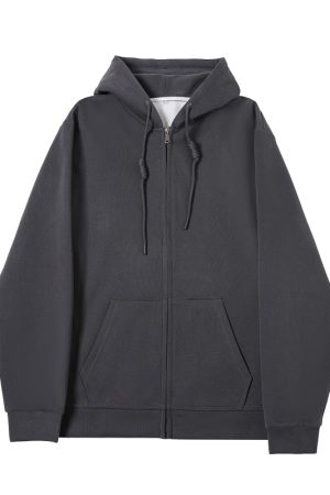 Women's Navy Blue Loose Hooded Sweatshirt, Wine Red Thick Zip-Up Cardigan, Light Gray JK Jacket for Spring & Autumn Fashion