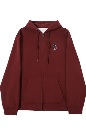 Women's Navy Blue Loose Hooded Sweatshirt, Wine Red Thick Zip-Up Cardigan, Light Gray JK Jacket for Spring & Autumn Fashion