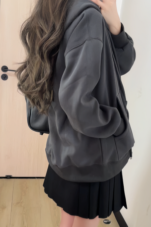 Women's Navy Blue Loose Hooded Sweatshirt, Wine Red Thick Zip-Up Cardigan, Light Gray JK Jacket for Spring & Autumn Fashion