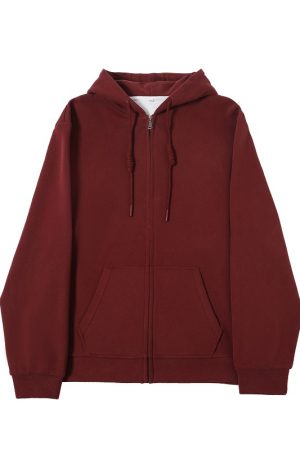 Women's Navy Blue Loose Hooded Sweatshirt, Wine Red Thick Zip-Up Cardigan, Light Gray JK Jacket for Spring & Autumn Fashion