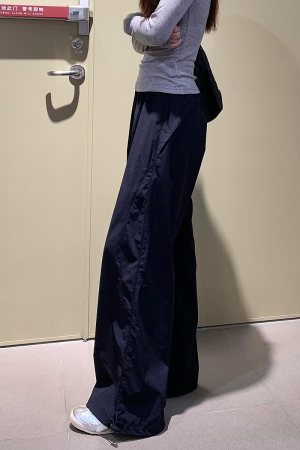 Women's Navy Blue Wide-Leg High-Waisted Casual Work Pants - 2025 Summer American Style Loose Fit Sports Trousers